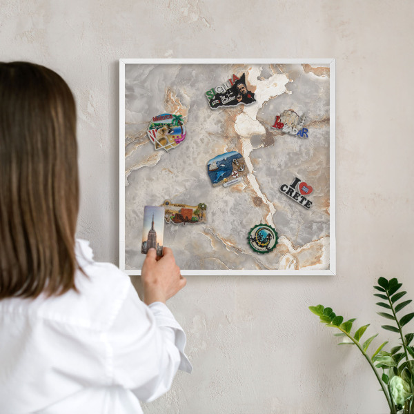 Magnetisch bord voor de muur met witte lijst Marmeren elegantie