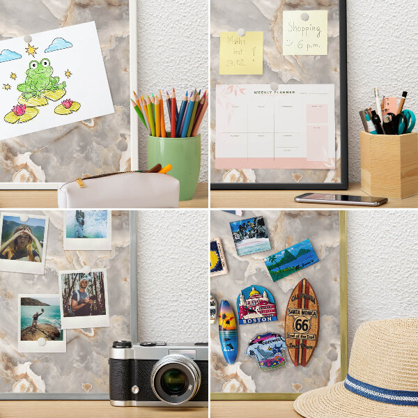 Magnetisch bord van metaal in een witte lijst Marmeren elegantie