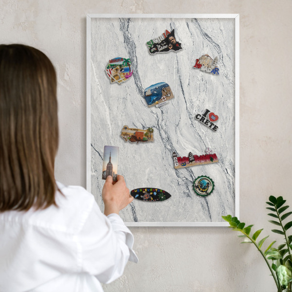 Magnetisch bord voor de muur met witte lijst Grijze elegantie