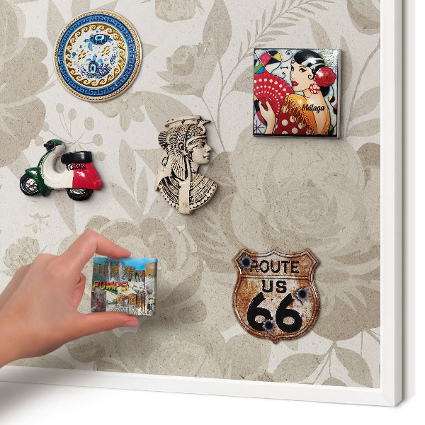 Magnetisch bord van metaal in een witte lijst Vintage bloemen
