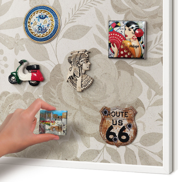 Magnetisch bord van metaal in een witte lijst Vintage bloemen