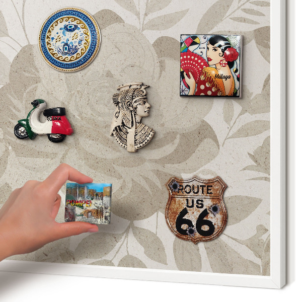 Magnetisch bord van metaal in een witte lijst Vintage bloemen