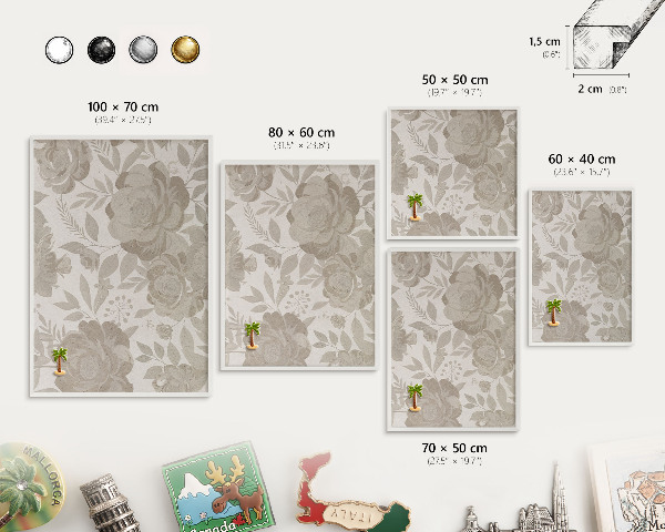 Magnetisch bord van metaal in een witte lijst Vintage bloemen