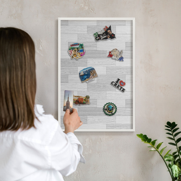 Magnetisch bord voor de muur met witte lijst Houtstructuur
