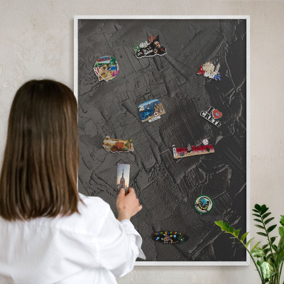 Magnetisch bord voor de muur met witte lijst Gestructureerd zwart