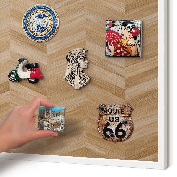 Magnetisch bord voor de muur met witte lijst Houten visgraatmotief