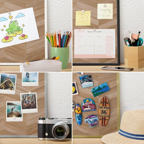 Magnetisch bord voor de muur met witte lijst Houten visgraatmotief