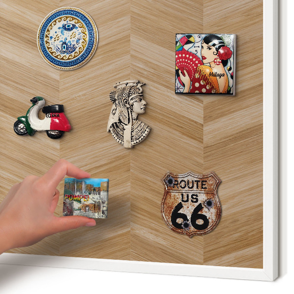 Magnetisch bord voor de muur met witte lijst Houten visgraatmotief