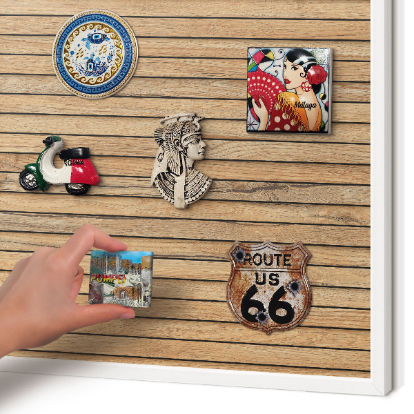 Magnetisch bord voor de muur met witte lijst Houten planken