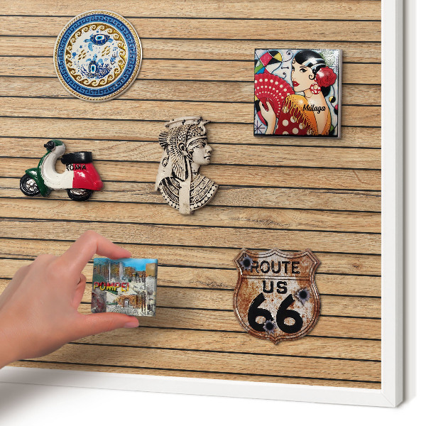 Magnetisch bord voor de muur met witte lijst Houten planken