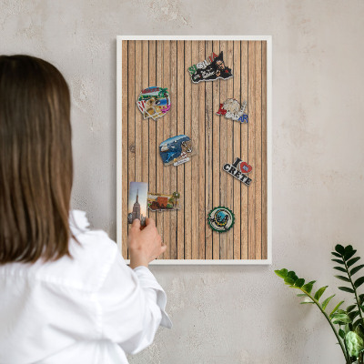 Magnetisch bord voor de muur met witte lijst Houten planken