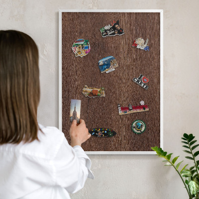 Magnetisch bord voor de muur met witte lijst Bruin hout