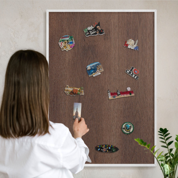 Magnetisch bord voor de muur met witte lijst Bruin hout