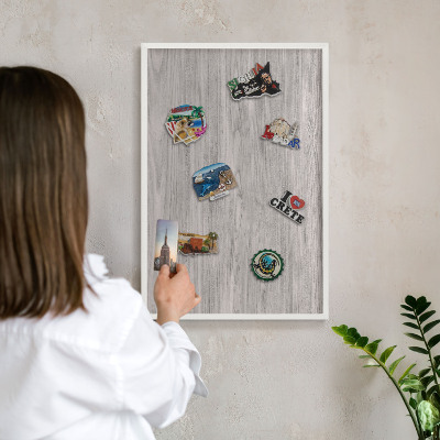 Magnetisch bord voor de muur met witte lijst Houtstructuur