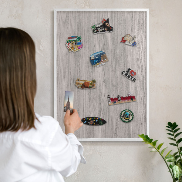 Magnetisch bord voor de muur met witte lijst Houtstructuur