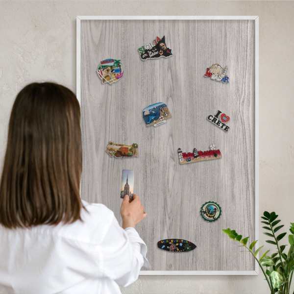Magnetisch bord voor de muur met witte lijst Houtstructuur