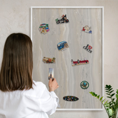 Magnetisch bord voor de muur met witte lijst Marmertextuur