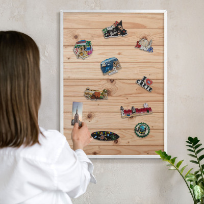 Magnetisch bord voor de muur met witte lijst Houten patroon