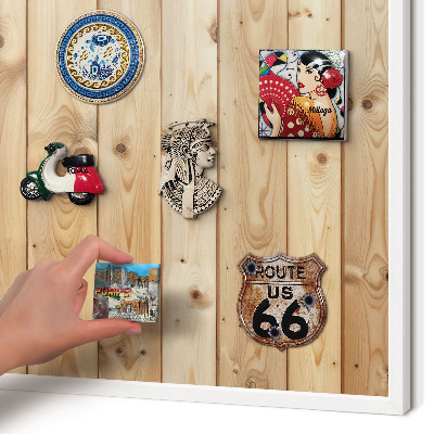 Magnetisch bord voor de muur met witte lijst Houten planken