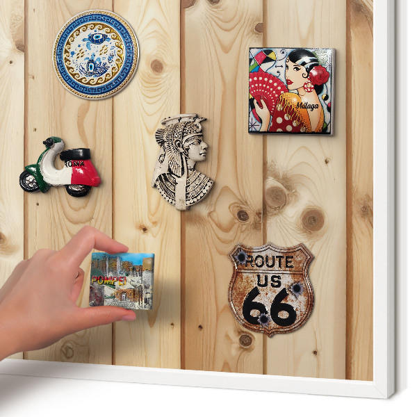 Magnetisch bord voor de muur met witte lijst Houten planken