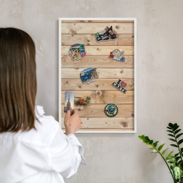 Magnetisch bord voor de muur met witte lijst Houten planken