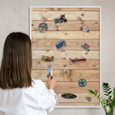 Magnetisch bord voor de muur met witte lijst Houten planken