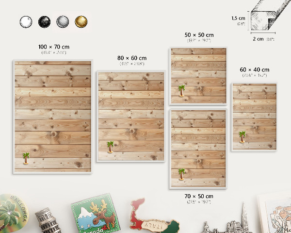 Magnetisch bord voor de muur met witte lijst Houten planken