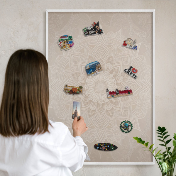 Magnetisch bord van metaal in een witte lijst Mandala-patroon