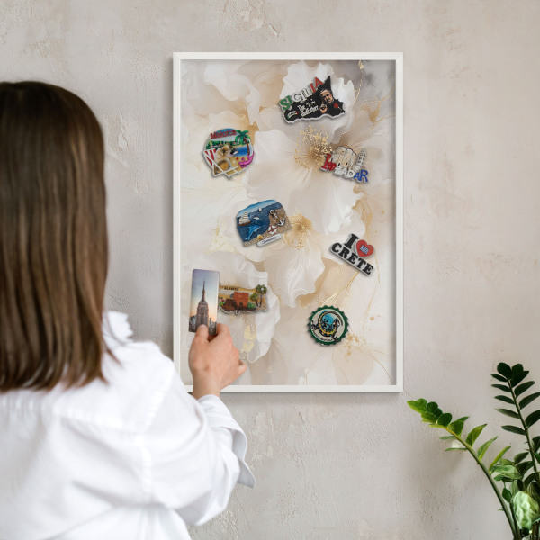 Magnetisch bord voor de muur met witte lijst Pastelkleurige bloemen