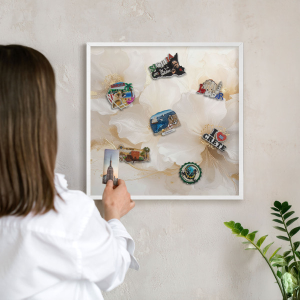 Magnetisch bord voor de muur met witte lijst Pastelkleurige bloemen