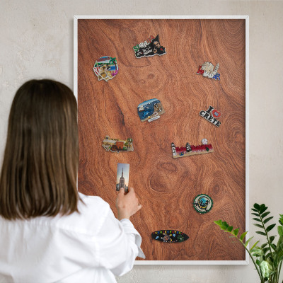 Magnetisch bord voor de muur met witte lijst Houtnerf