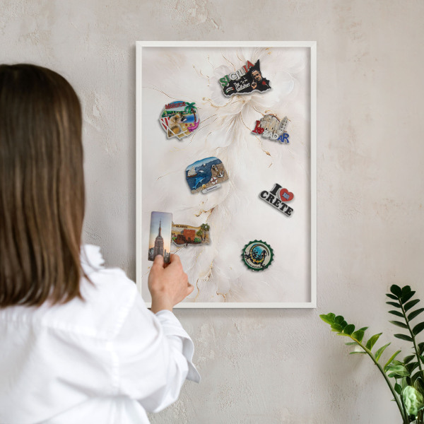 Magnetisch bord van metaal in een witte lijst Bloemige elegantie