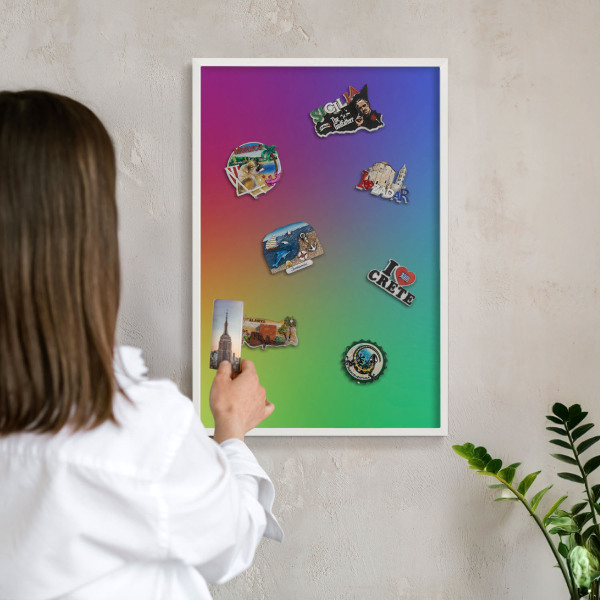 Magnetisch bord voor de muur met witte lijst Regenbooggradient