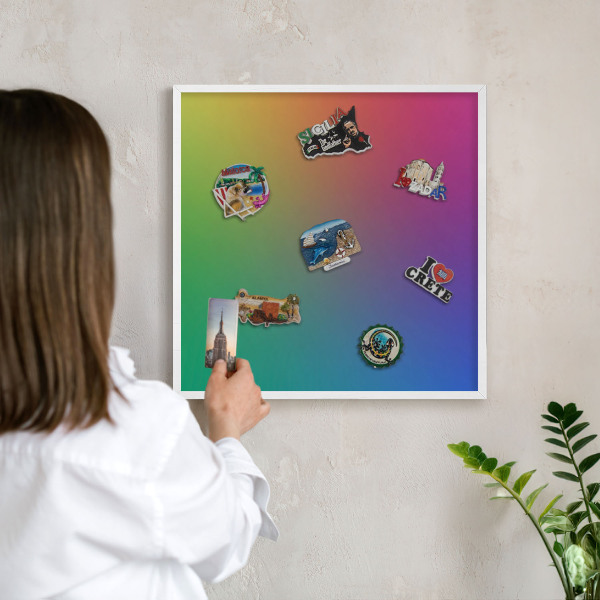 Magnetisch bord voor de muur met witte lijst Regenbooggradient
