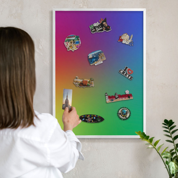 Magnetisch bord voor de muur met witte lijst Regenbooggradient