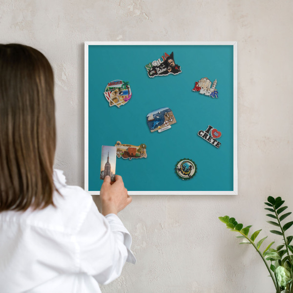 Magnetisch bord voor de muur met witte lijst Koel turkoois