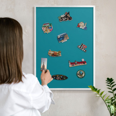 Magnetisch bord voor de muur met witte lijst Koel turkoois