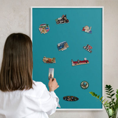 Magnetisch bord voor de muur met witte lijst Koel turkoois