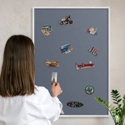 Magnetisch bord voor de muur met witte lijst Koelgrijs