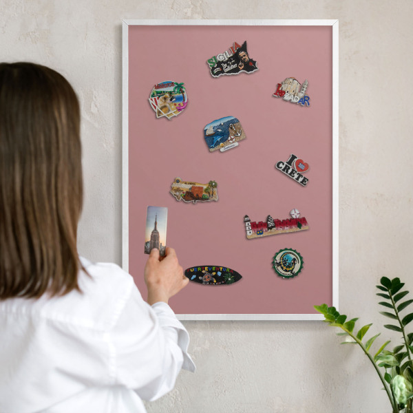 Magnetisch bord voor de muur met witte lijst Pastelroze