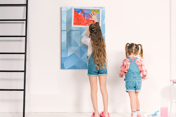 Memobord van glas met print inclusief neodymium magneten Modern fotobord in blauw