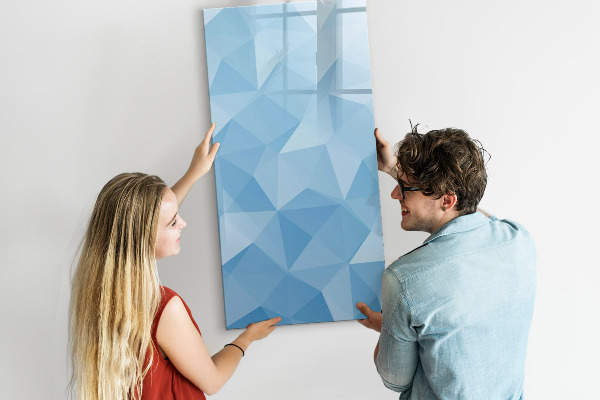 Memobord van glas met print inclusief neodymium magneten Modern fotobord in blauw