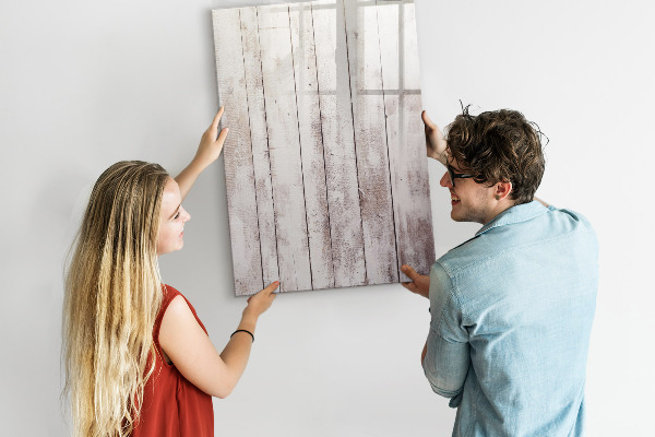 Decoratief glazen wandbord beschrijfbaar en magnetisch Een prikbord voor het presenteren van foto's en notities