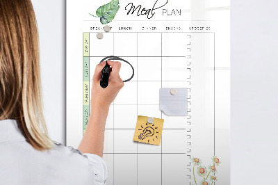 Decoratief glazen wandbord beschrijfbaar en magnetisch Maaltijdplan voor elke week