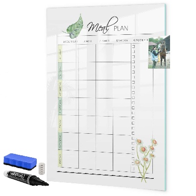 Decoratief glazen wandbord beschrijfbaar en magnetisch Maaltijdplan voor elke week