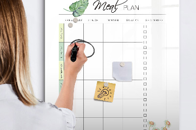Decoratief glazen wandbord beschrijfbaar en magnetisch Maaltijdplan voor elke week