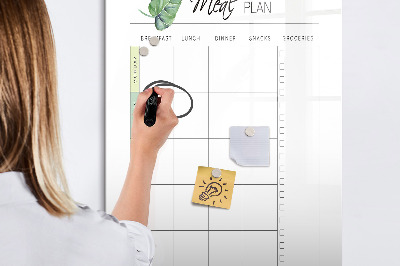 Decoratief glazen wandbord beschrijfbaar en magnetisch Maaltijdplan voor elke week