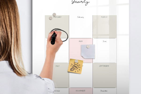Memobord van glas met print inclusief neodymium magneten Jaarplanner met ruimte voor foto's