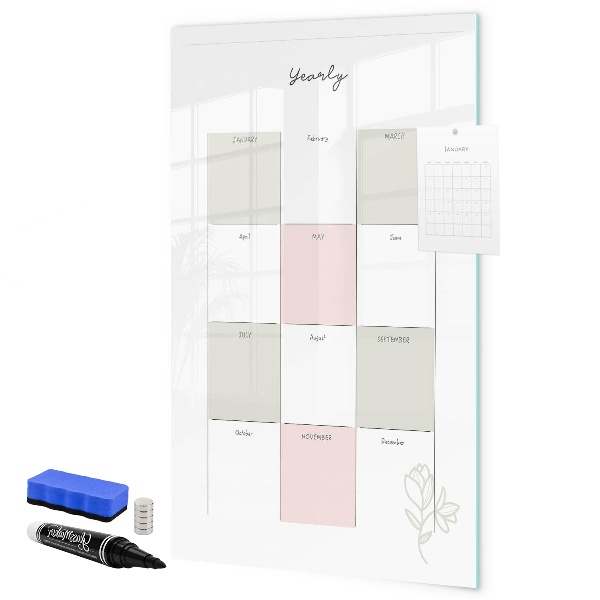 Memobord van glas met print inclusief neodymium magneten Jaarplanner met ruimte voor foto's