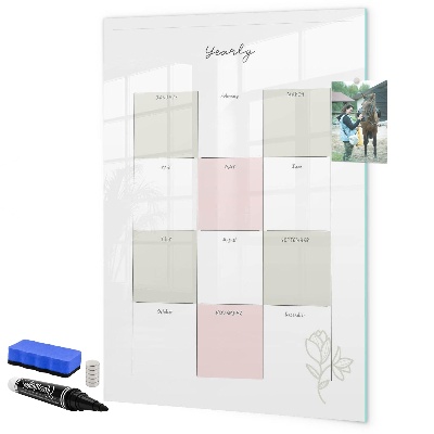 Memobord van glas met print inclusief neodymium magneten Jaarplanner met ruimte voor foto's